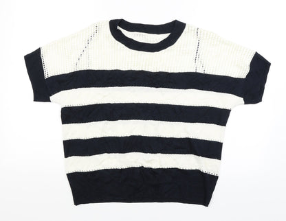Next Womens White Striped  Pullover Jumper Size M