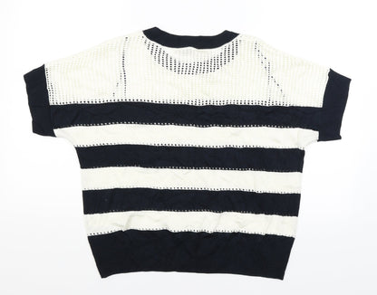 Next Womens White Striped  Pullover Jumper Size M
