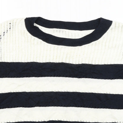 Next Womens White Striped  Pullover Jumper Size M