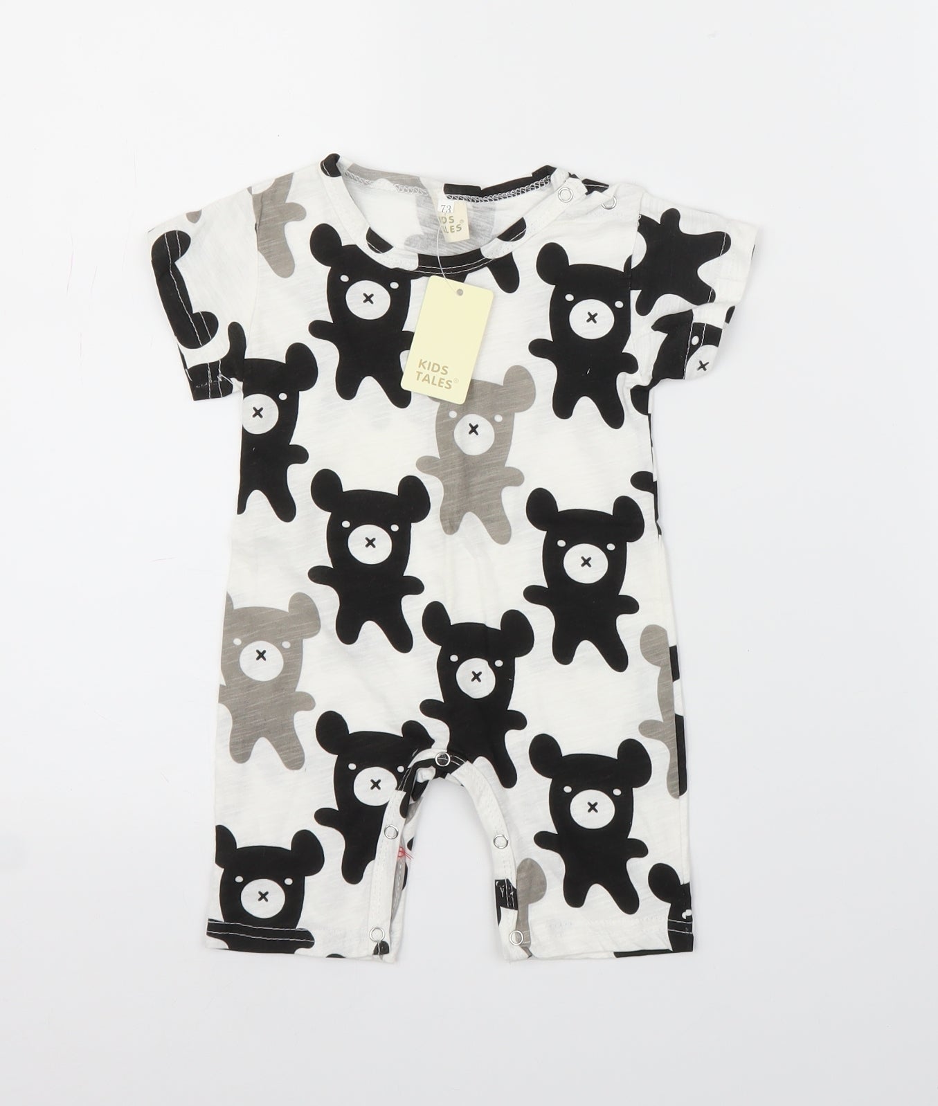 Kid's Tales Baby White Animal Print  Babygrow One-Piece Size 6-9 Months  - Teddy Bear