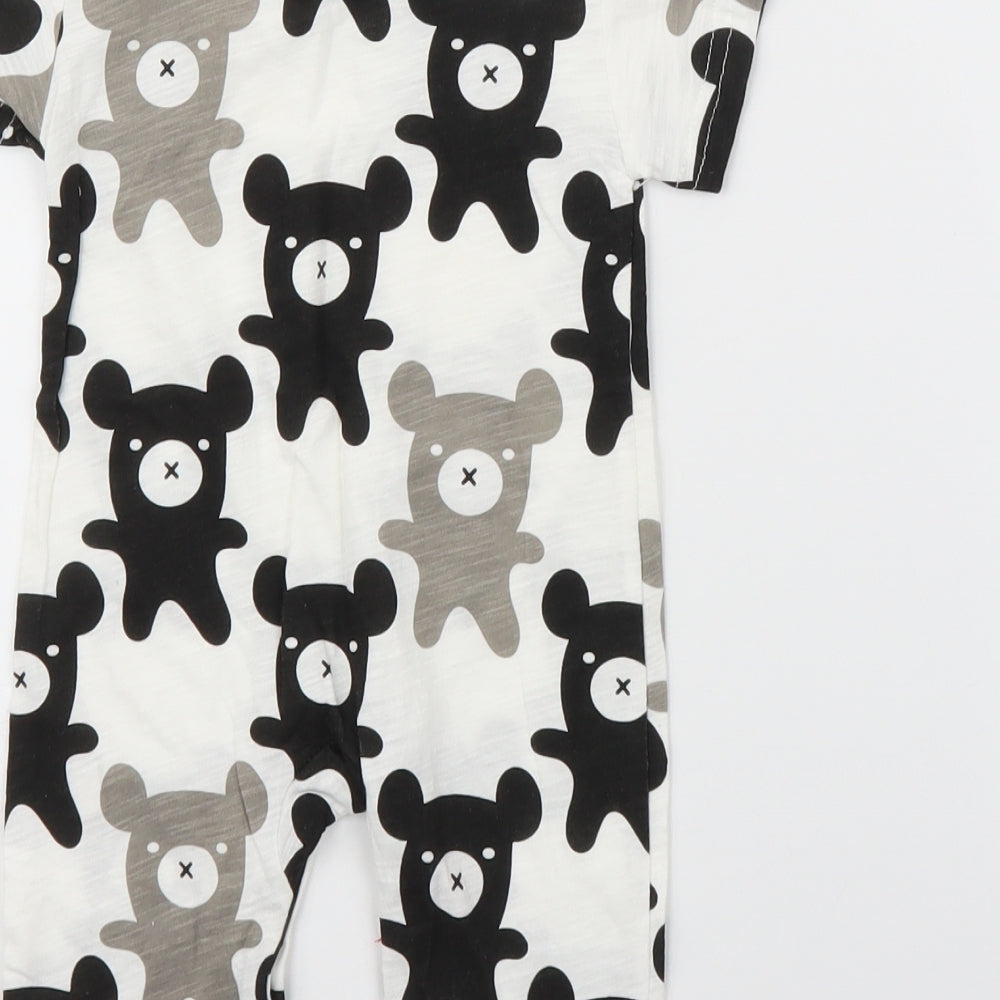 Kid's Tales Baby White Animal Print  Babygrow One-Piece Size 6-9 Months  - Teddy Bear