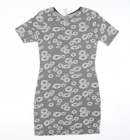 Mezzo Womens Black Floral  Basic T-Shirt Size 12  - Long