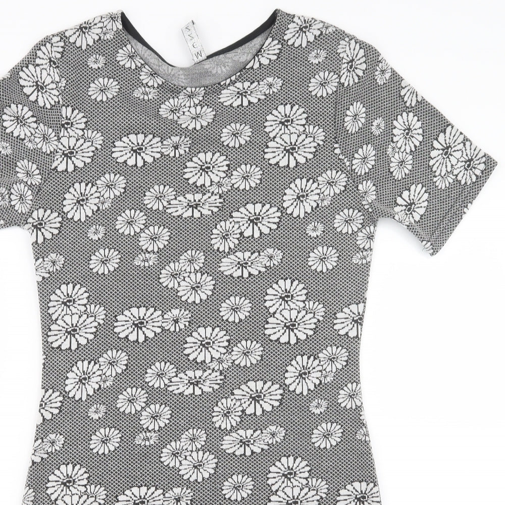 Mezzo Womens Black Floral  Basic T-Shirt Size 12  - Long