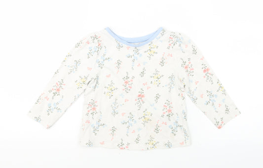 George Girls White Floral  Basic T-Shirt Size 18-24 Months
