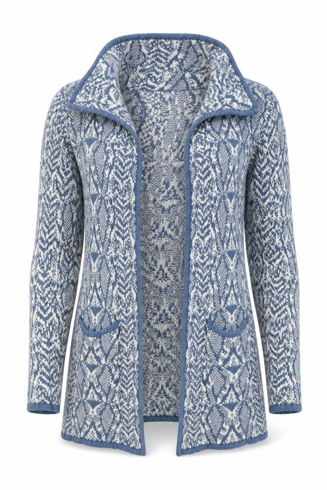 Bonmarché Womens Blue Geometric Cardigan Jumper Size S