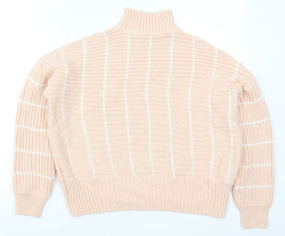 Preloved Miss Selfridge Womens Pink Striped Knit Pullover Jumper Size 4 - Front