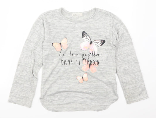H&M Girls Grey   Basic T-Shirt Size 9-10 Years  - Butterflies Papillion