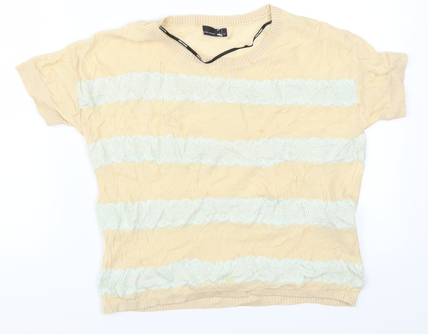 VERO MODA Womens Beige Striped Lace Basic T-Shirt Size XS