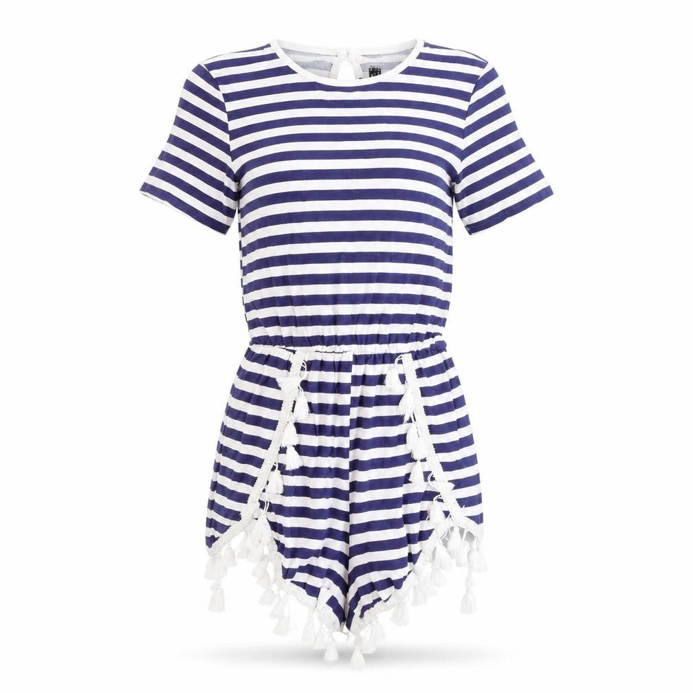 PRETTYLITTLETHING Womens Blue Striped  Jumpsuit One-Piece Size 4 L11 in