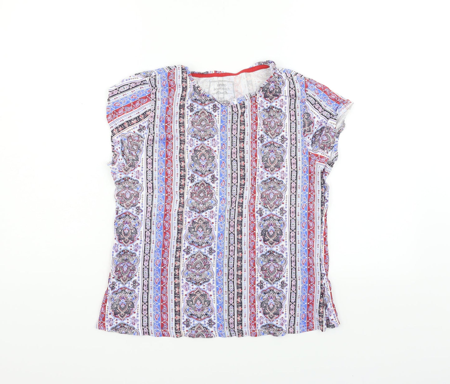 PEP&CO Womens Blue Geometric  Basic Blouse Size 10