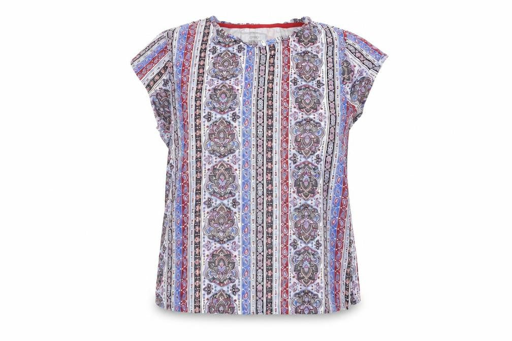 PEP&CO Womens Blue Geometric  Basic Blouse Size 10