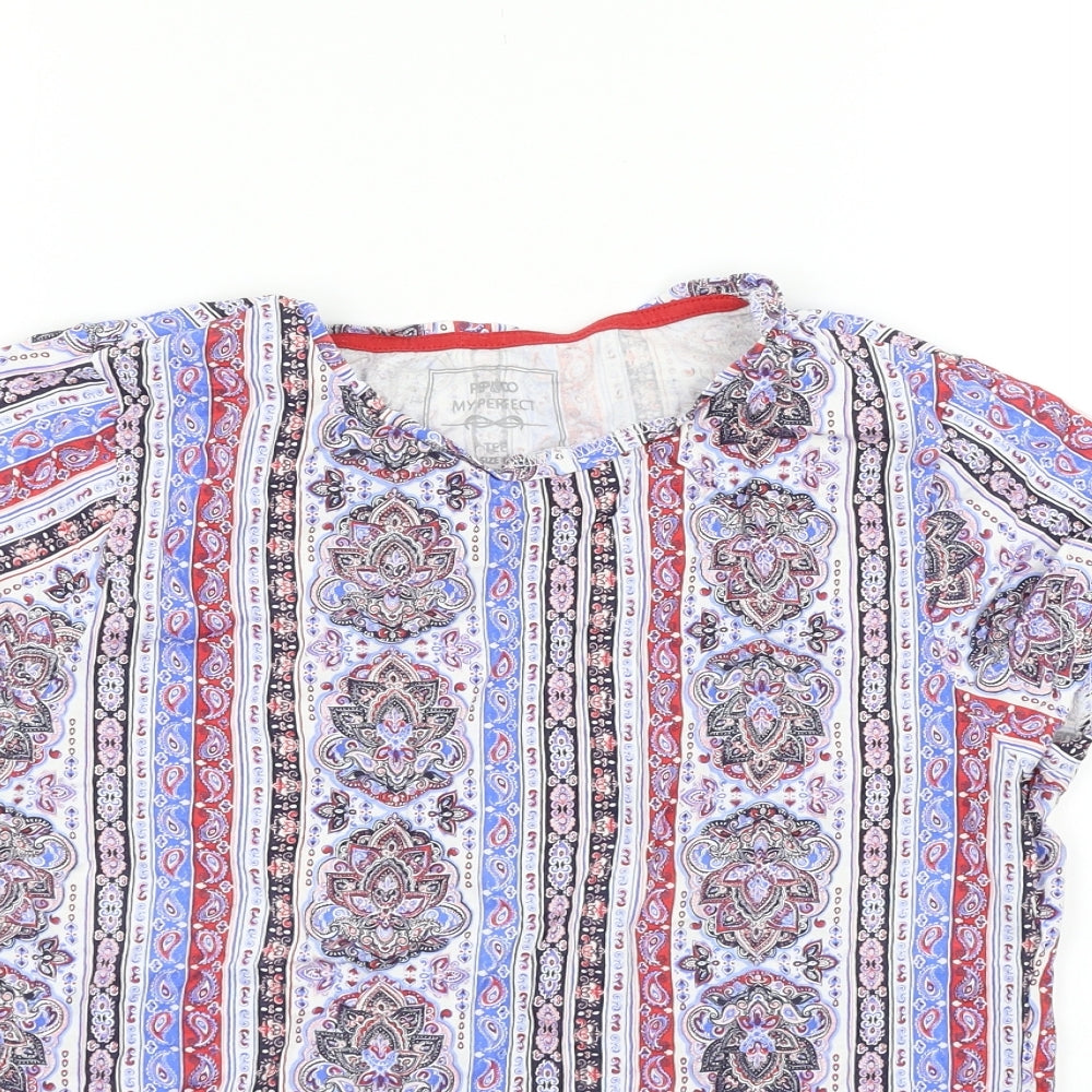 PEP&CO Womens Blue Geometric  Basic Blouse Size 10