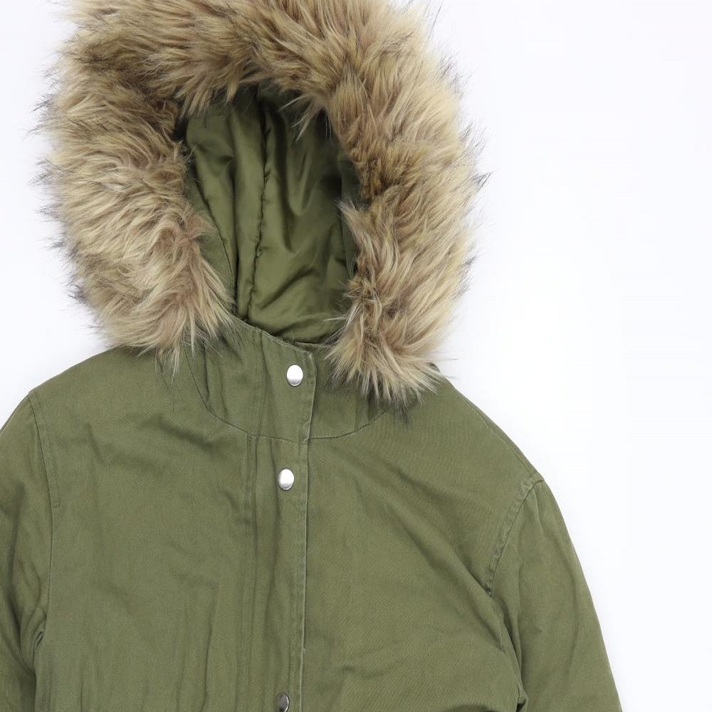 New Look Womens Green   Jacket  Size 8  - faux fur washable marks