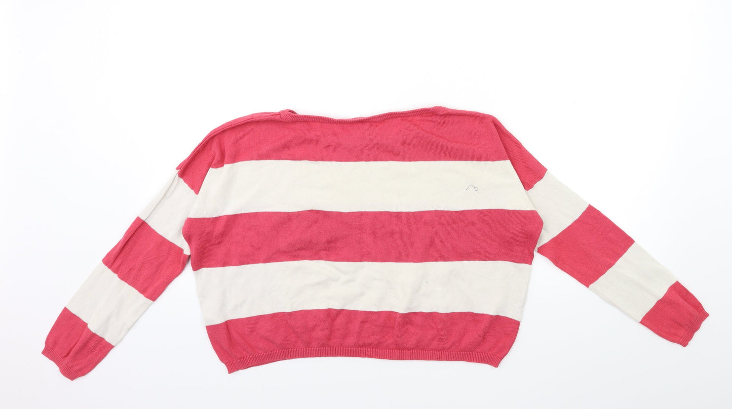 H&M Womens Pink Striped Knit Pullover Jumper Size 8