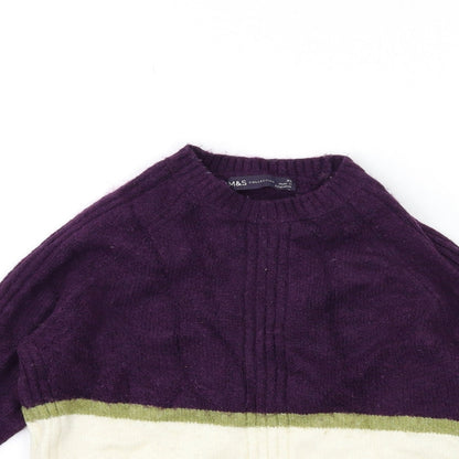 Marks & Spencer Womens Purple Striped Knit Pullover Jumper Size XS