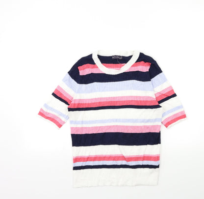 Marks & Spencer Womens Pink Striped Knit Pullover Jumper Size 16