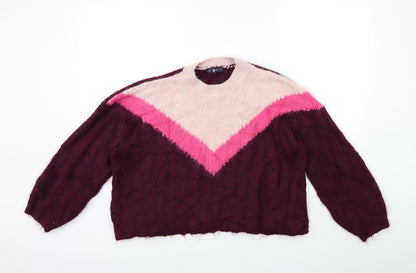 Marks & Spencer Womens Pink Striped Knit Pullover Jumper Size L