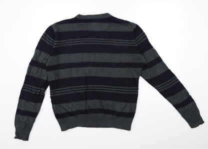 Preloved Kensington Mens Grey Striped Knit Pullover Jumper Size L - Back
