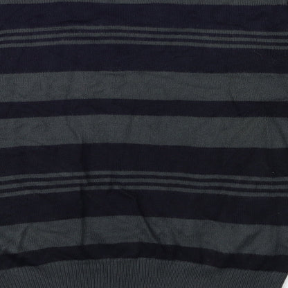 Preloved Kensington Mens Grey Striped Knit Pullover Jumper Size L - Label