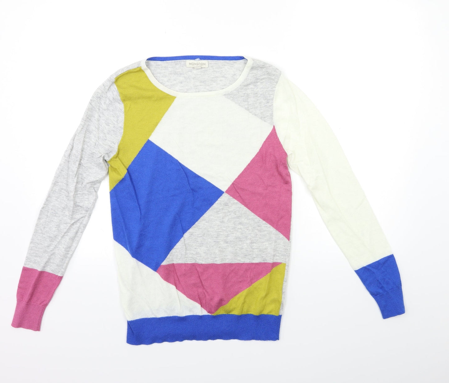 Monsoon Womens Blue Geometric Knit Pullover Jumper Size S