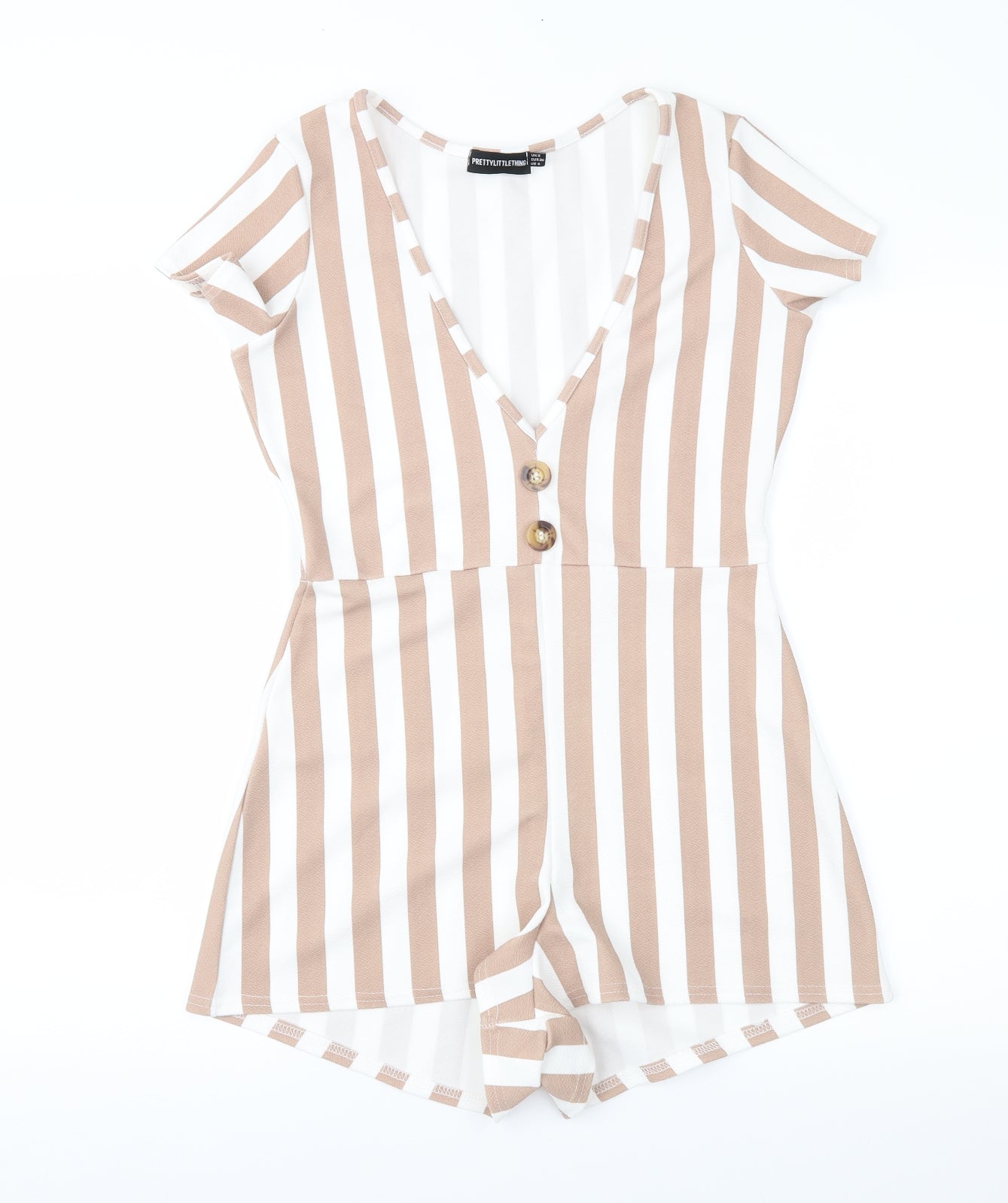 PRETTYLITTLETHING Womens Brown Striped  Playsuit One-Piece Size 8