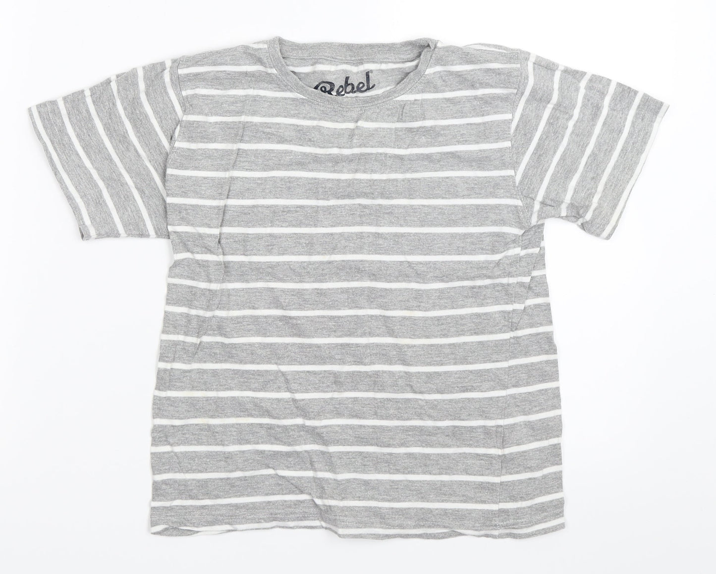 Rebel Boys Grey Striped  Basic T-Shirt Size 5-6 Years