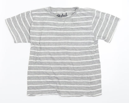 Rebel Boys Grey Striped  Basic T-Shirt Size 5-6 Years