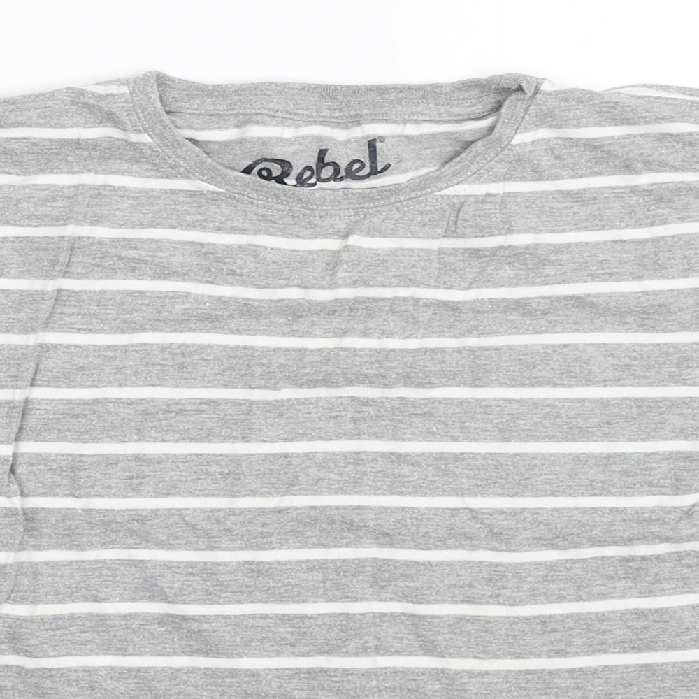 Rebel Boys Grey Striped  Basic T-Shirt Size 5-6 Years