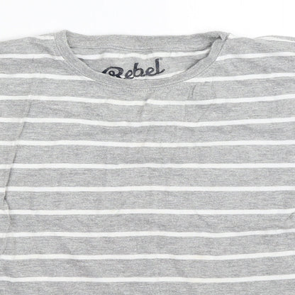 Rebel Boys Grey Striped  Basic T-Shirt Size 5-6 Years