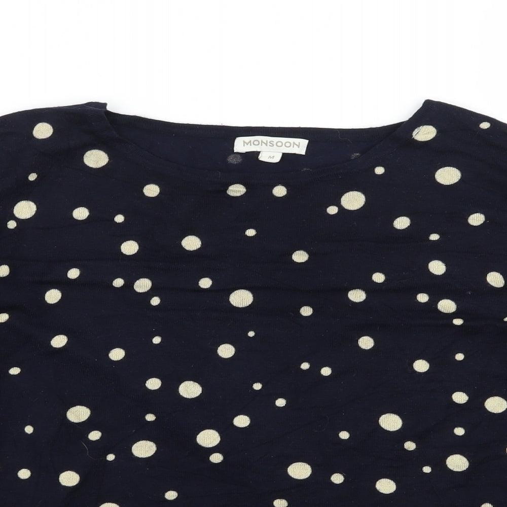 Monsoon Womens Blue Polka Dot Knit Pullover Jumper Size M