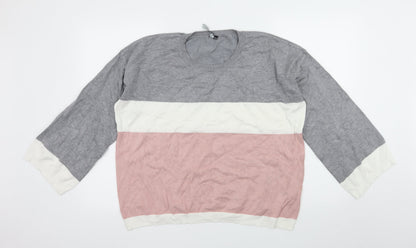 Preloved intuition Womens Grey Striped Knit Pullover Jumper Size 20 - Front