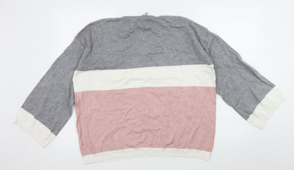 Preloved intuition Womens Grey Striped Knit Pullover Jumper Size 20 - Back