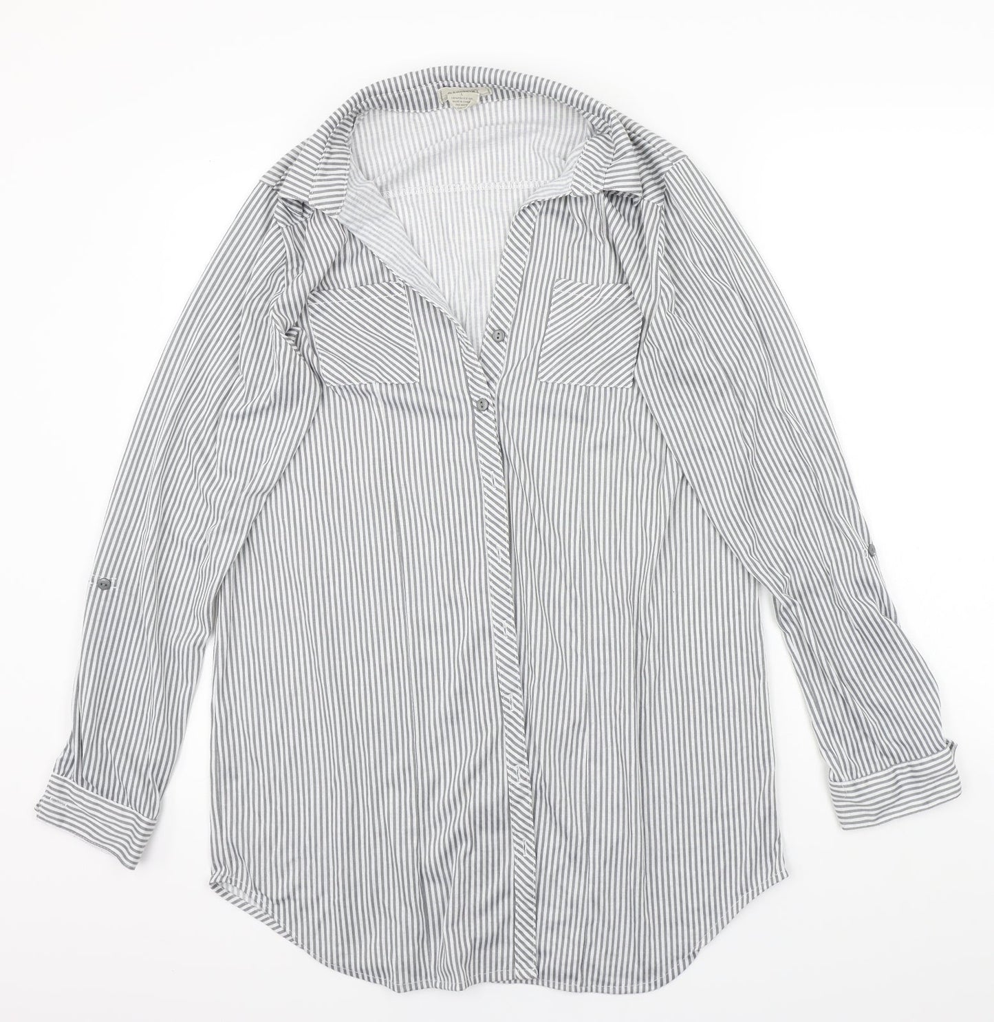 Pasport Womens Grey Striped  Basic Button-Up Size L