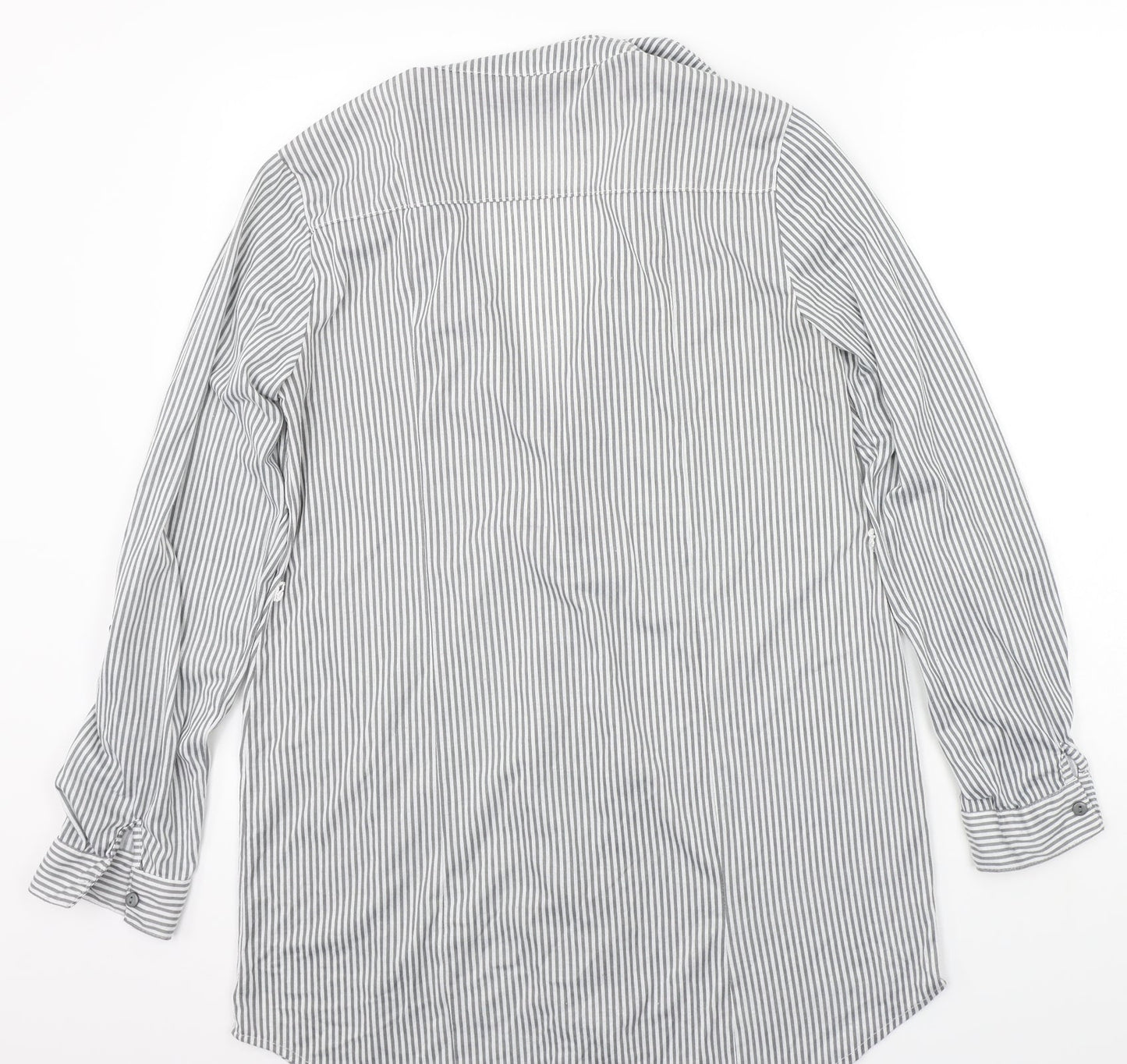 Pasport Womens Grey Striped  Basic Button-Up Size L