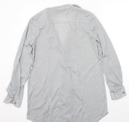 Pasport Womens Grey Striped  Basic Button-Up Size L