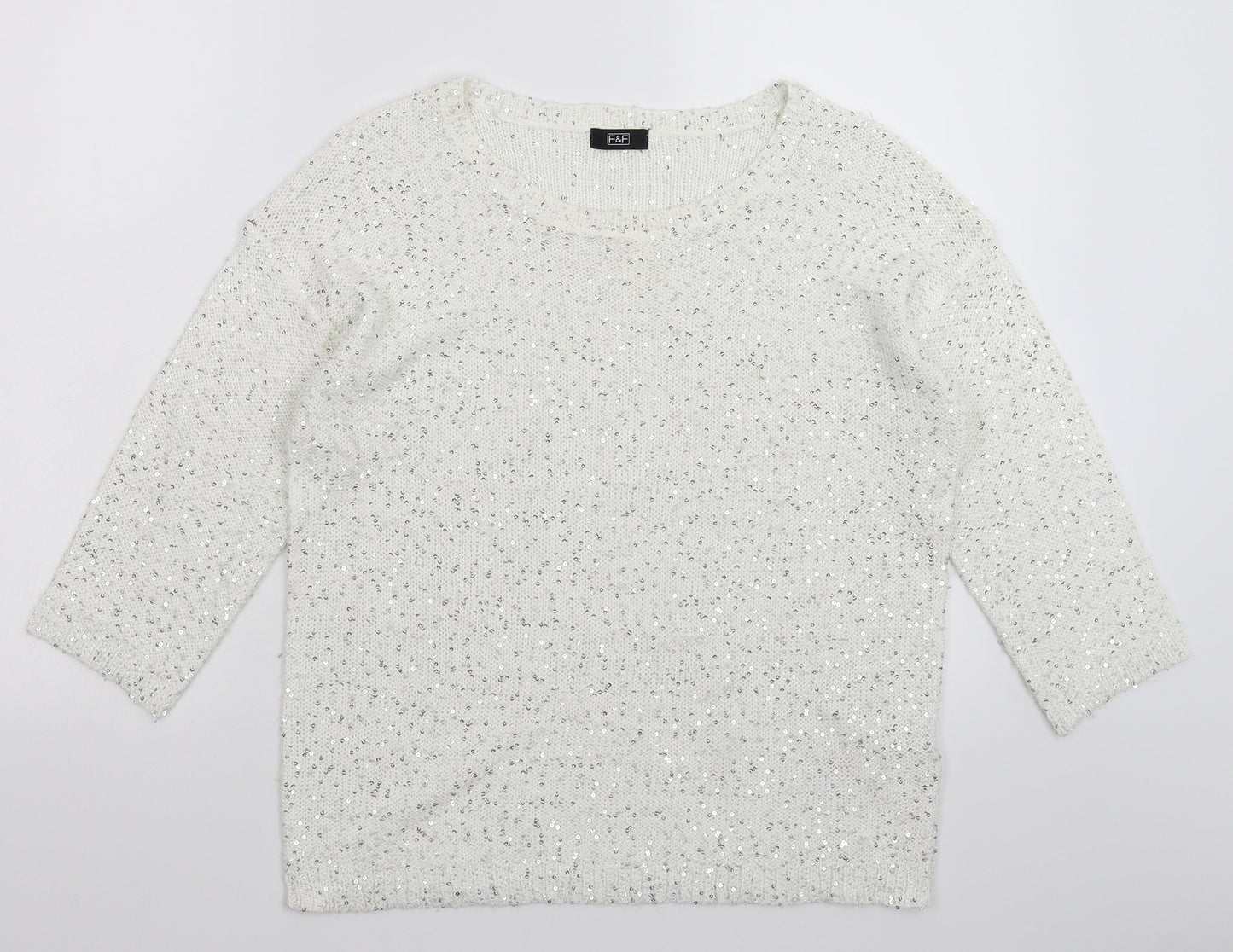F&F Womens White  Knit Pullover Jumper Size 12