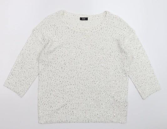 F&F Womens White  Knit Pullover Jumper Size 12