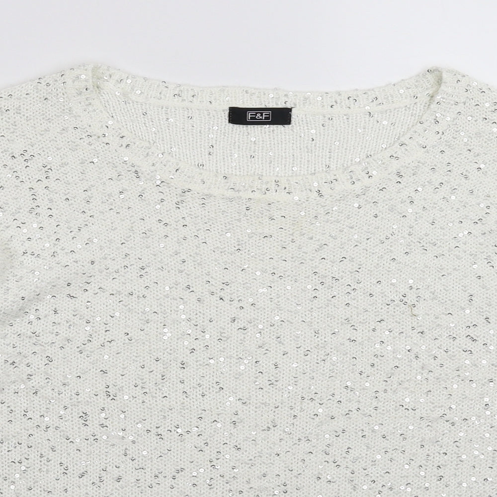 F&F Womens White  Knit Pullover Jumper Size 12