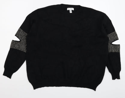 Wild Flower Womens Black  Knit Pullover Jumper Size L