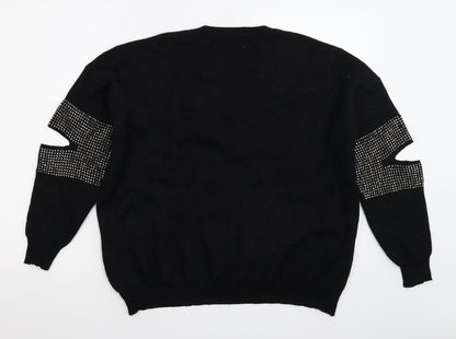 Wild Flower Womens Black  Knit Pullover Jumper Size L