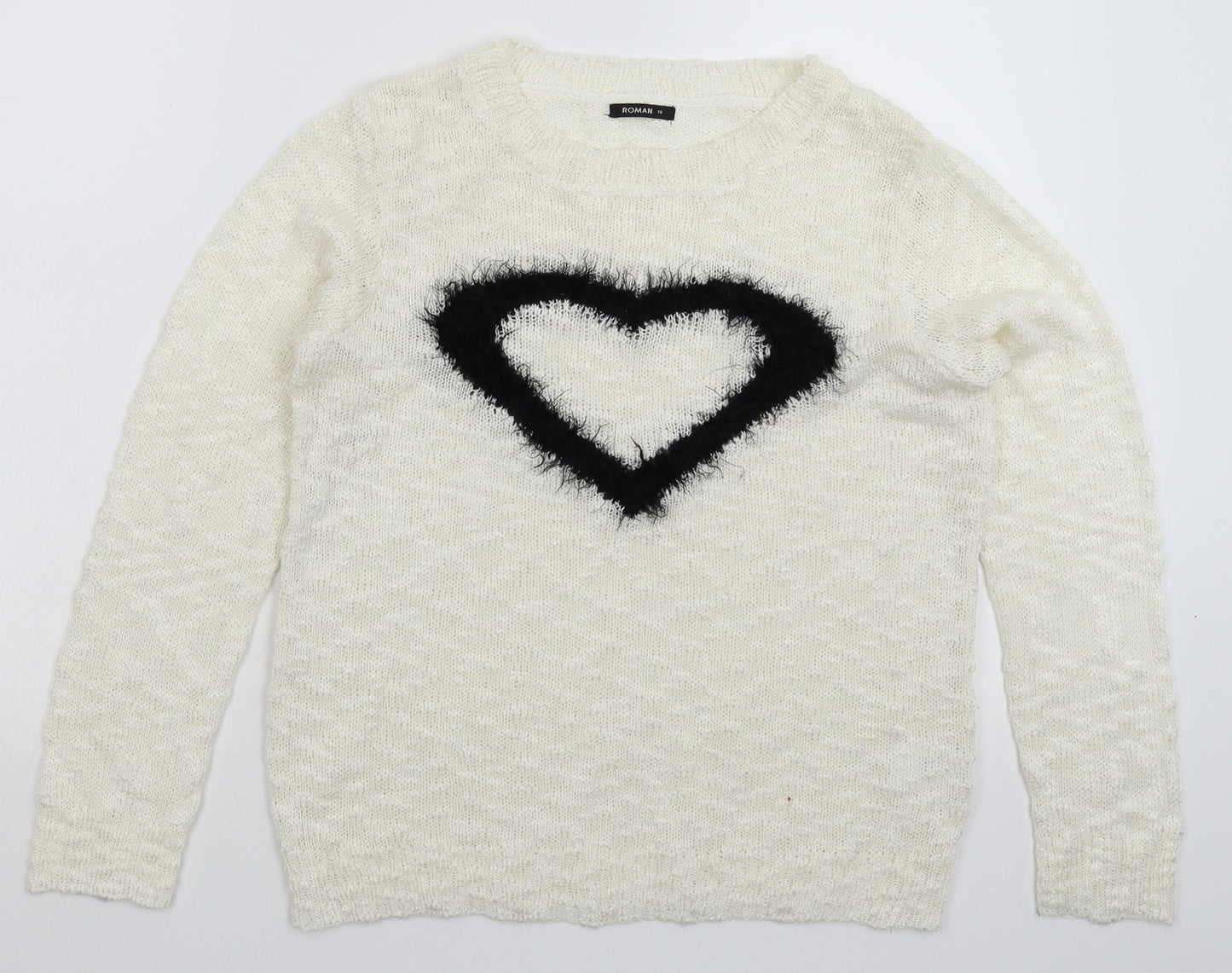 Roman Womens White  Knit Pullover Jumper Size 10