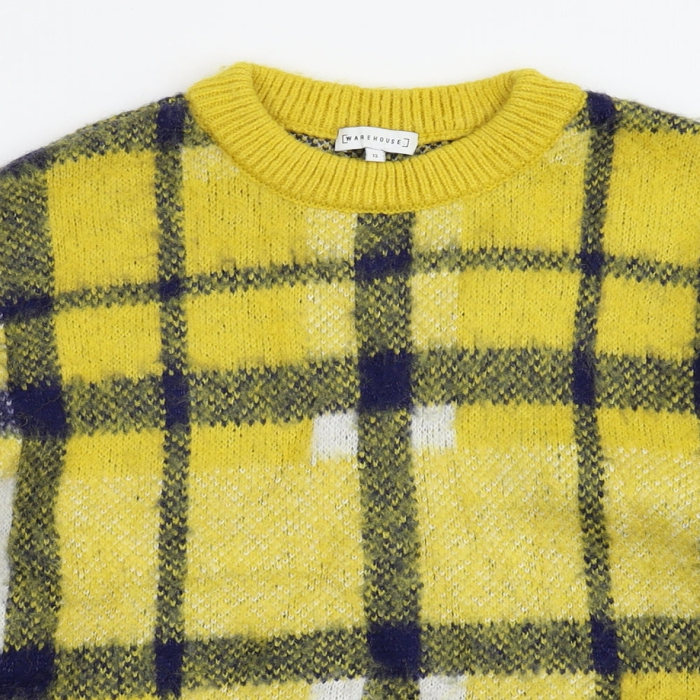 Warehouse Womens Multicoloured Check Knit Pullover Jumper Size 12