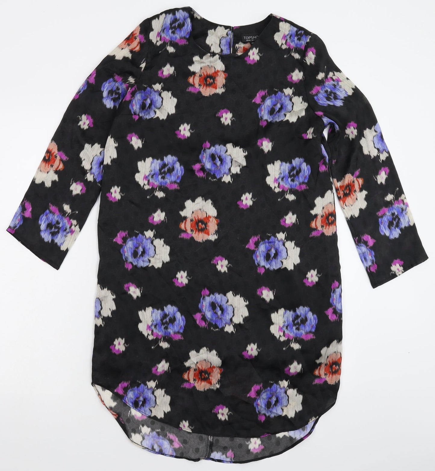 Topshop Womens Black Floral Satin Shirt Dress  Size 8