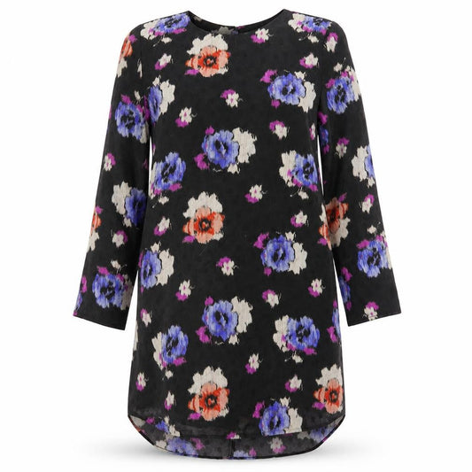 Topshop Womens Black Floral Satin Shirt Dress  Size 8