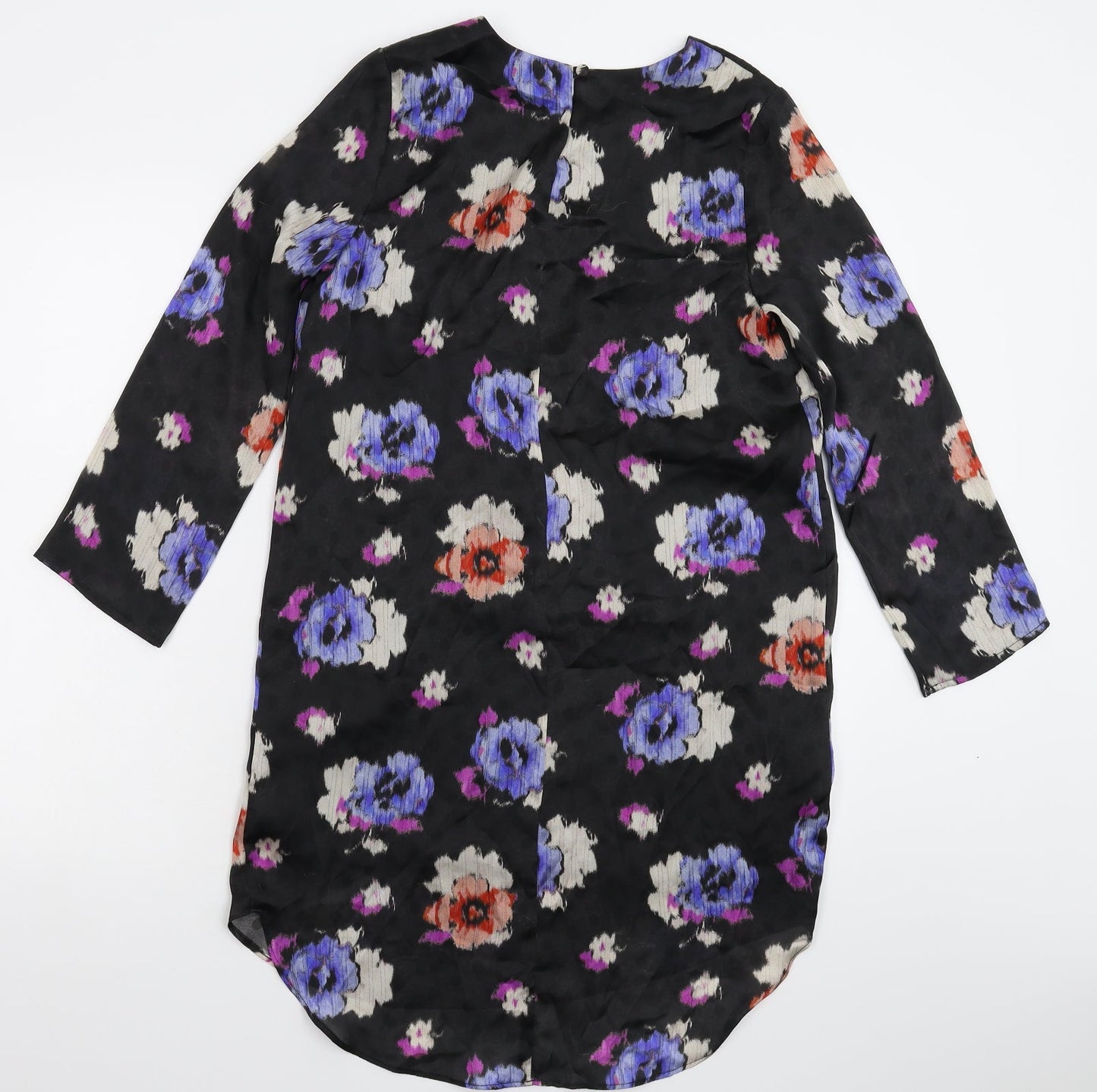 Topshop Womens Black Floral Satin Shirt Dress  Size 8