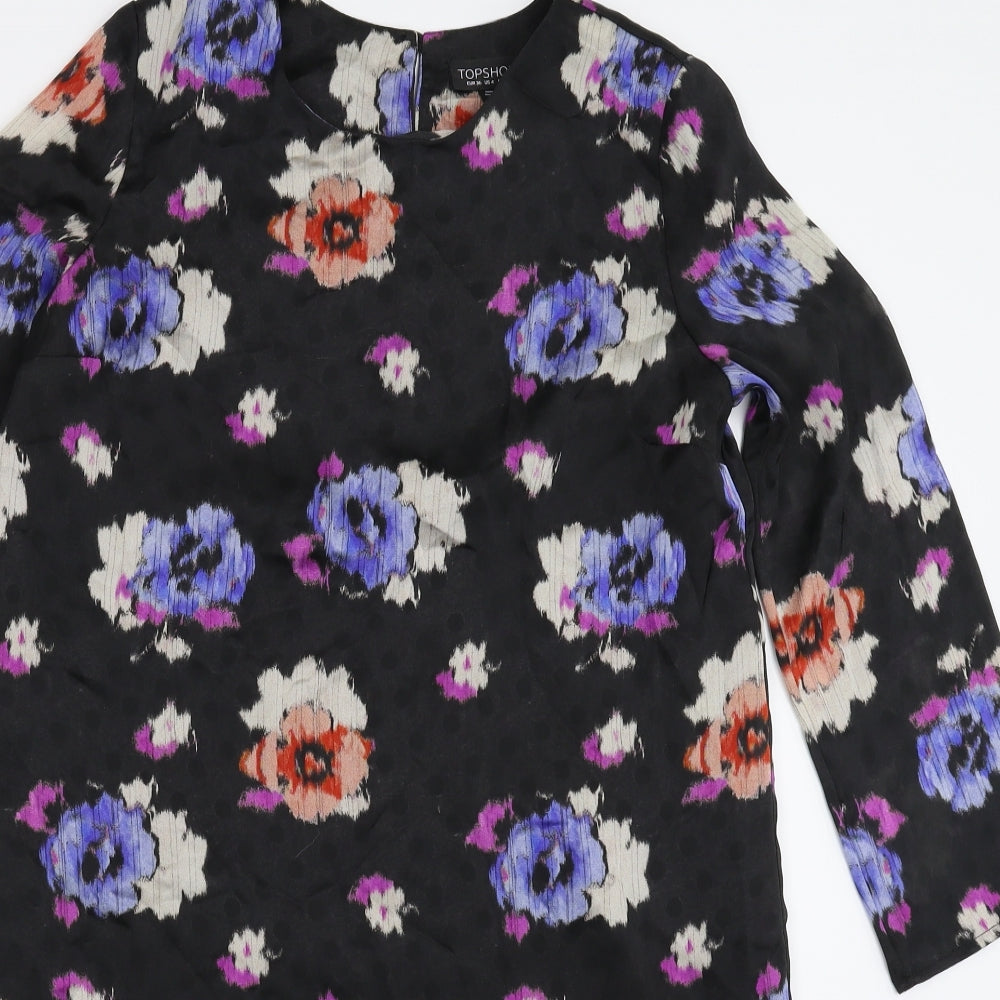Topshop Womens Black Floral Satin Shirt Dress  Size 8