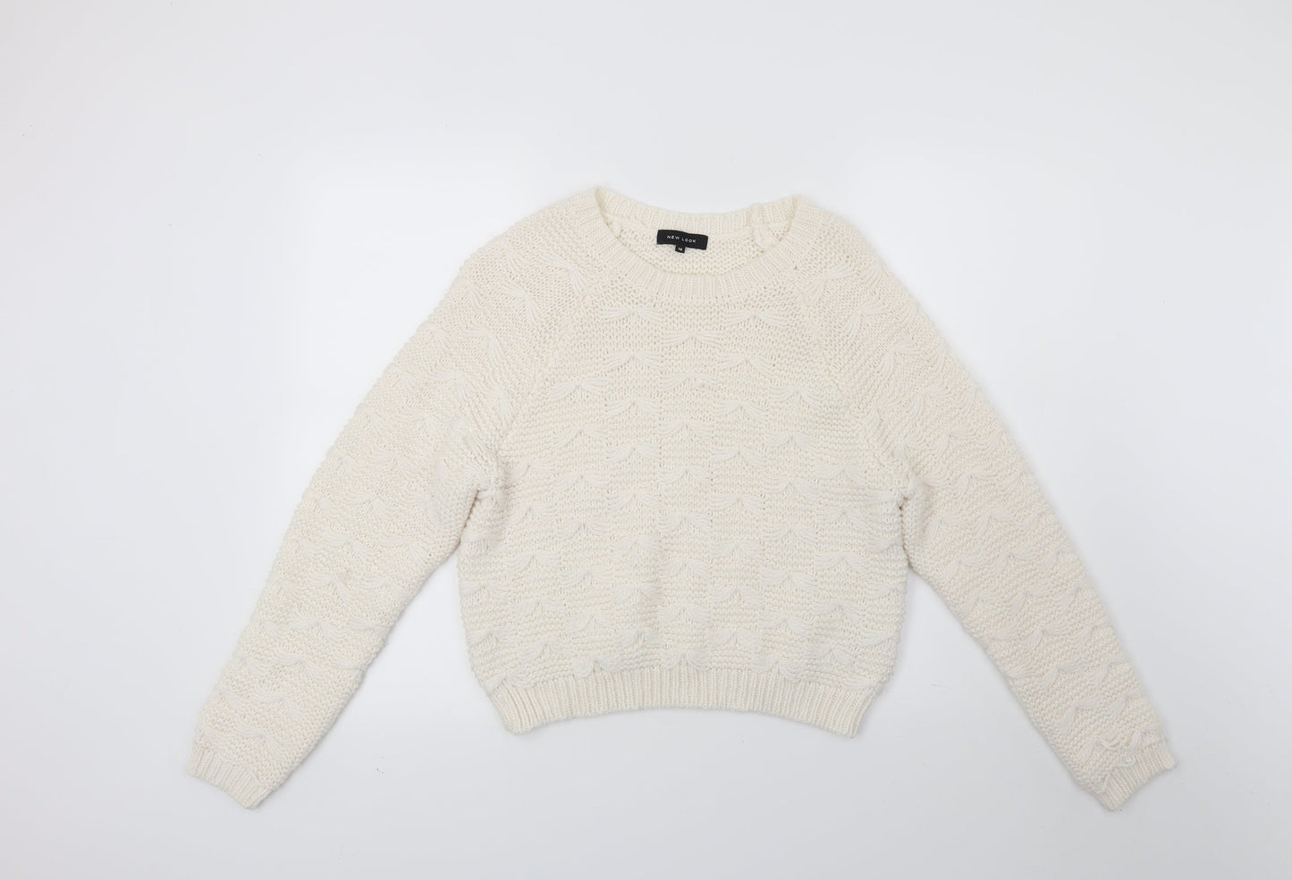 New Look Womens White  Knit Pullover Jumper Size 10