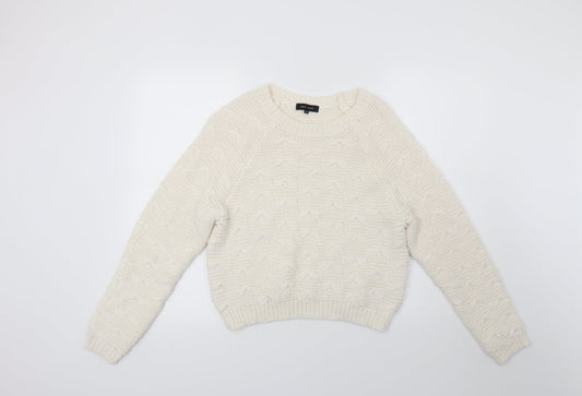 New Look Womens White  Knit Pullover Jumper Size 10