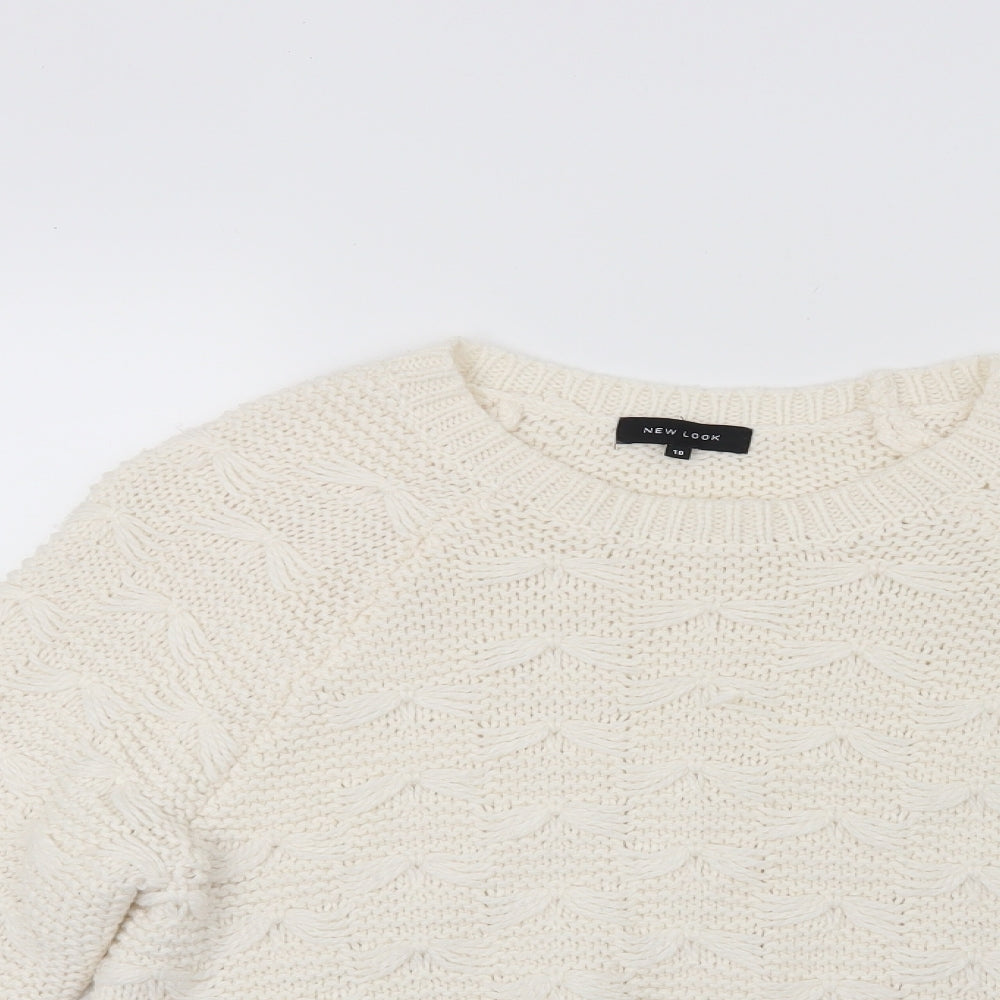 New Look Womens White  Knit Pullover Jumper Size 10