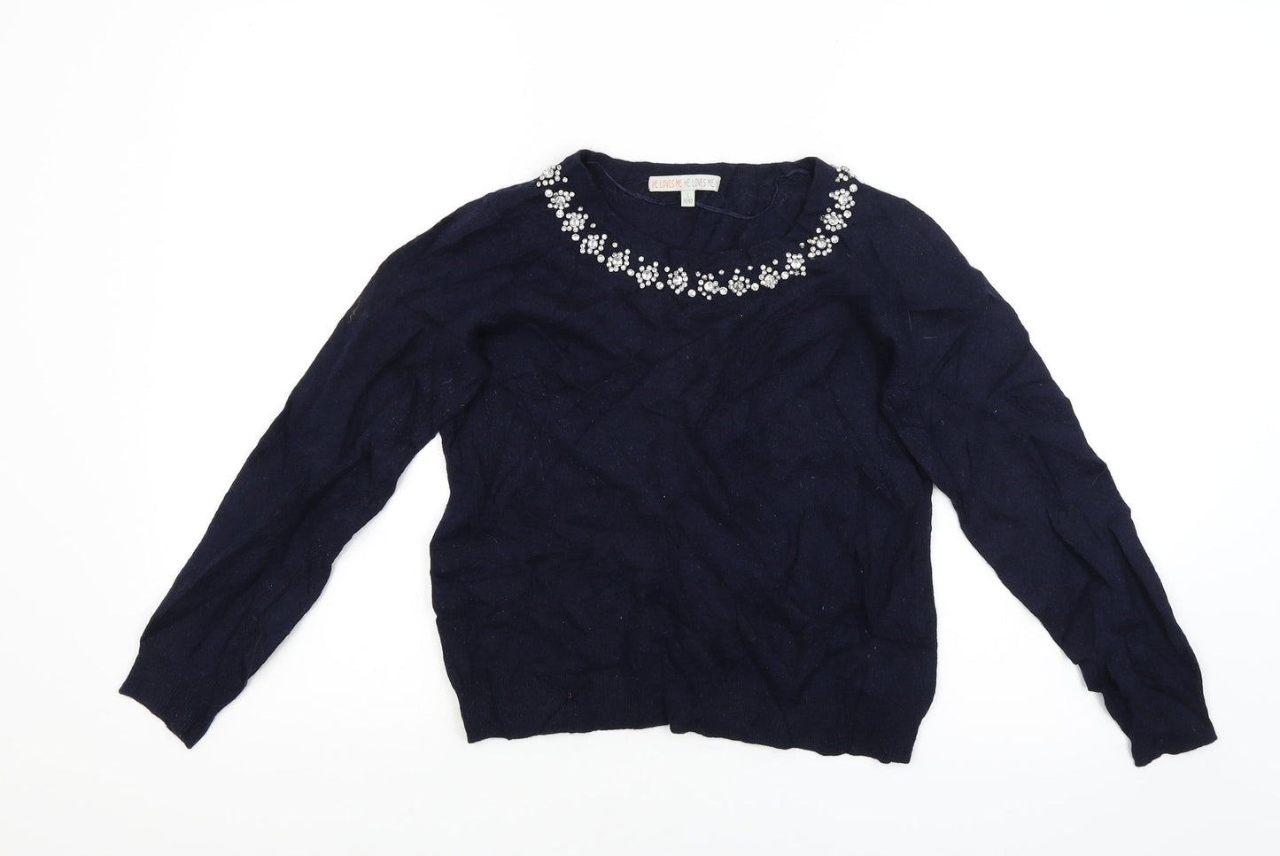 He Loves Me Womens Blue   Pullover Jumper Size 14  - Studded collar